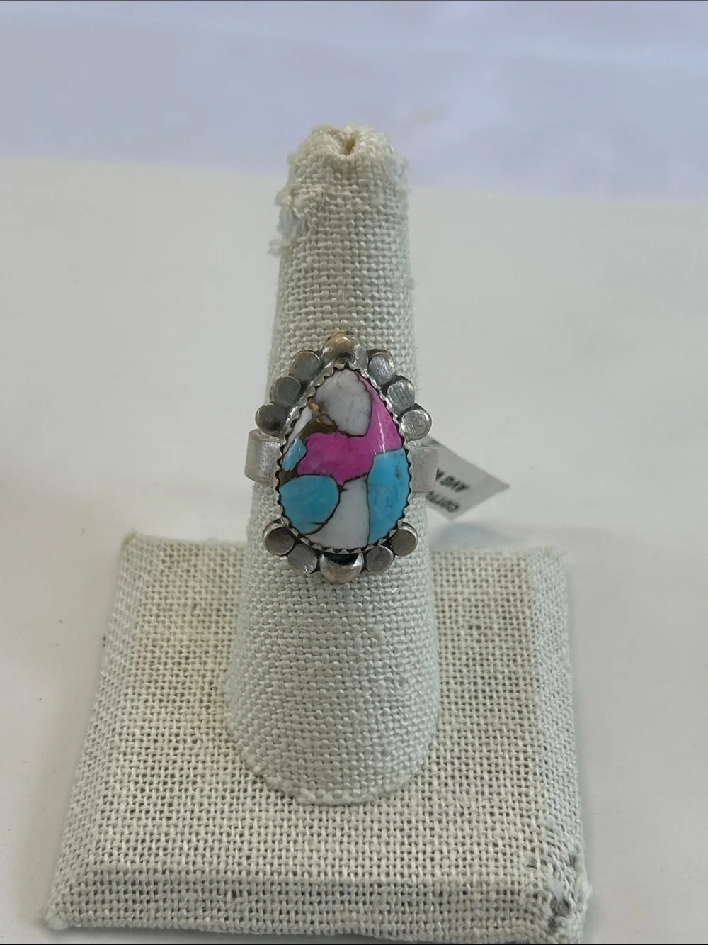 NWT Sterling Silver Cotton Candy Dahlia Composite Turquoise Adjustable Ring